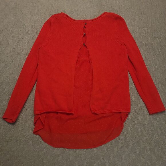 Lucky Brand Womens S Sweater Sheer Layered Blouse Pullover Knit Open Back Red - Picture 2 of 7